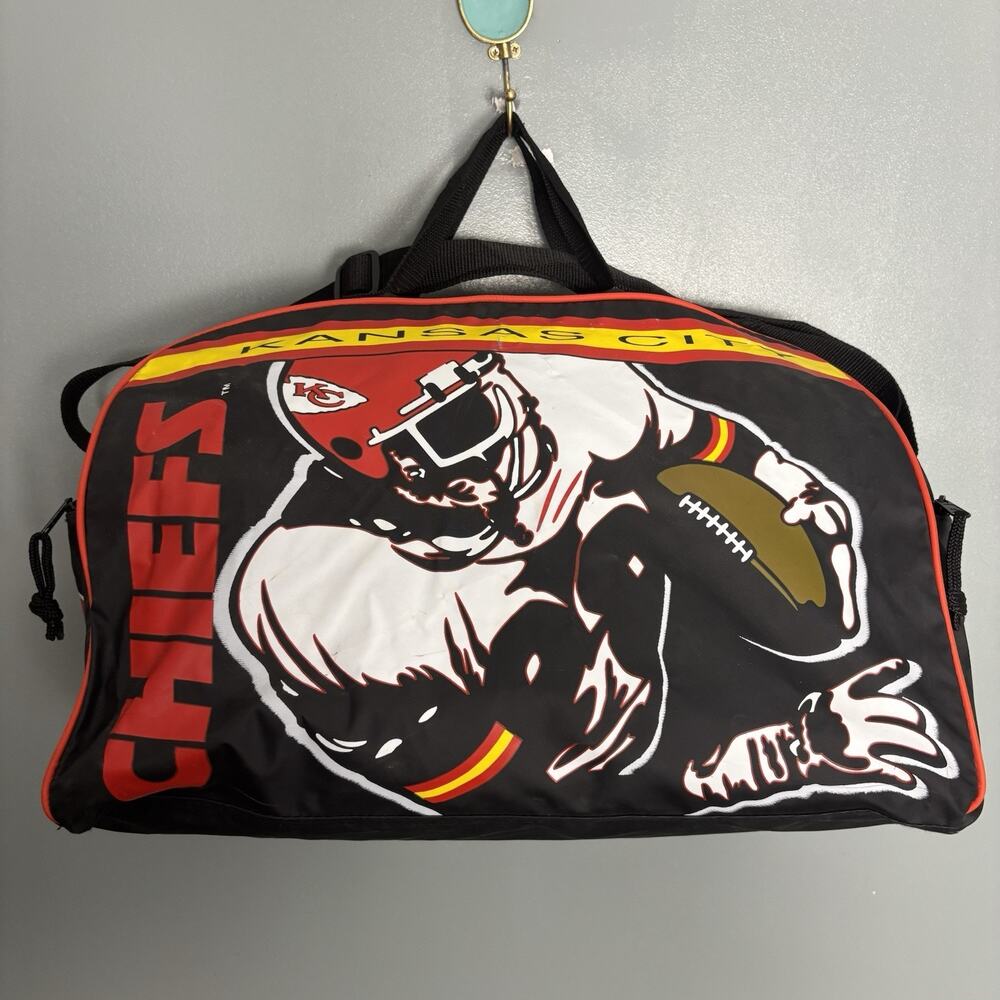 Vintage 90s KANSAS CITY CHIEFS Football Duffle Gym Bag Carry On Handle Strap NFL